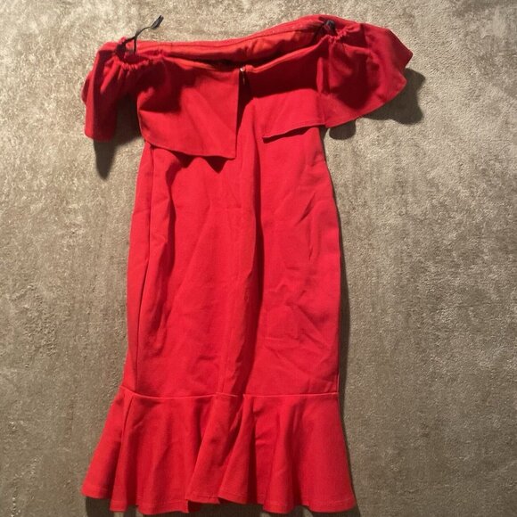 Lulus Dress Womens Sz XS Off The Shoulder Cherry Red Midi Ruffles JD8363 Holiday - Picture 4 of 6